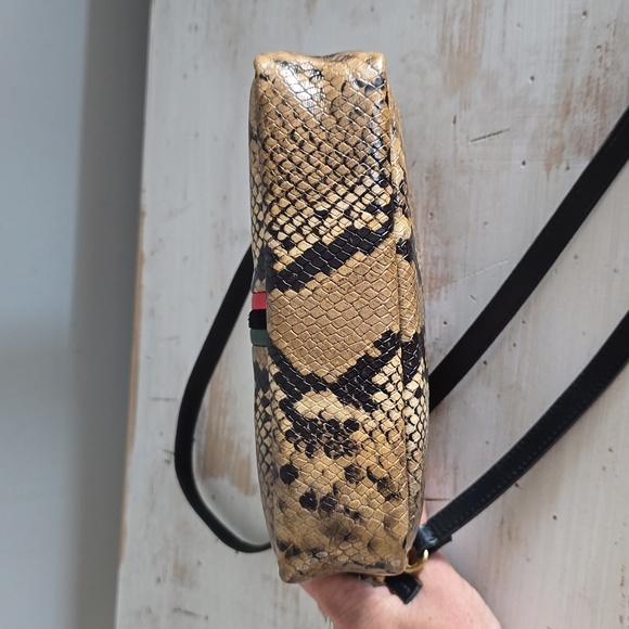 Clare V Women's. Midi Sac Bag Tan Spring Snake Evergreen/Navy/Red Stripe - Picture 8 of 11